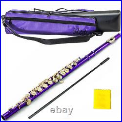 Brand New Band Approved Purple/Gold C Foot Flute With Case Bag Band Approved