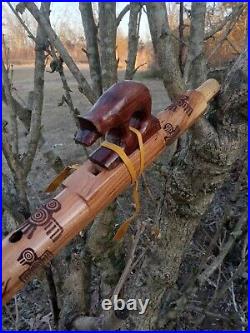 Cherry native american style Thunderbird flute key of A walnut bear totem 432