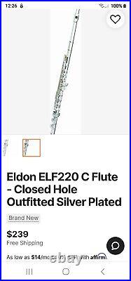 Eldon Professional ELF220 C Flute Closed Hole Outfitted Silver Plated In Case