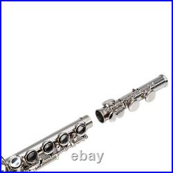 Glarry 16 Keys C Cupronickel Flute Closed Hole Separated E Key Beginners Silver