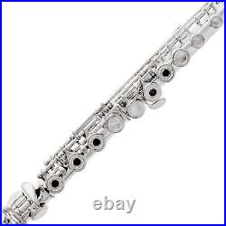 Mendini By Cecilio 17-Key Open Hole C Flute withStand, Book & Case Silver