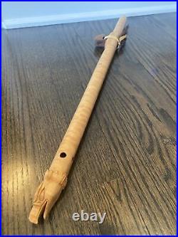 Native American Style Playable Wooden Flute Hand Carved Eagle Face