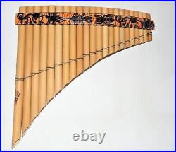 Natural Bamboo Pan Flute-22 Pipes -nazca Designs- From Peru- Case Included