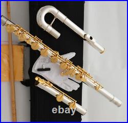 Professional new Bass Flute C Key Silver Gold Plated Italian Pad With Case
