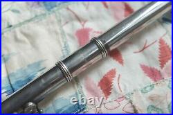 W S Haynes Deveau B-foot open hole solid silver flute with 14k gold riser