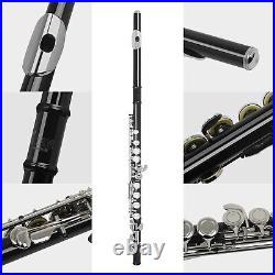 Western Concert Flute Nicke Plated 16 Hole C Key Woodwind Instrument Black